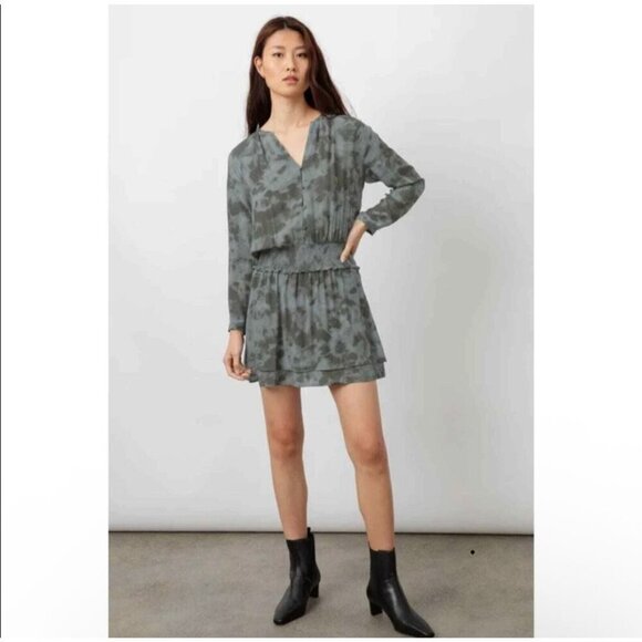 Rails Gray Slate Tie-Dye Long Sleeve Mini Jasmine Dress Women's Size M - Picture 1 of 11